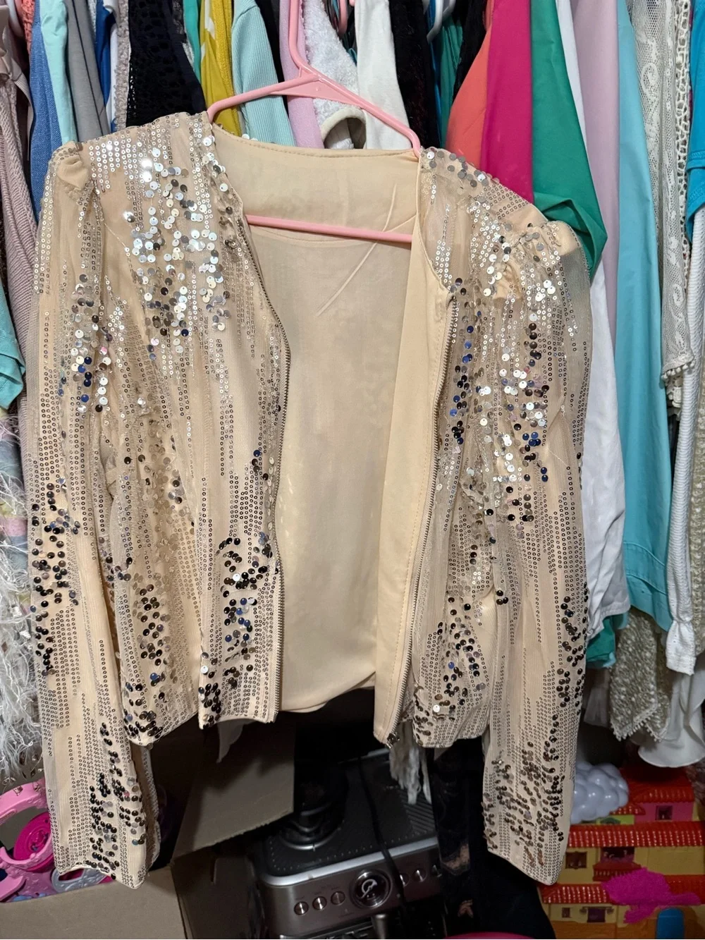 Sequin-Embellished Beige Women's Jacket